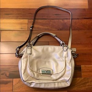 Coach pearilized beige tote with shoulder strap